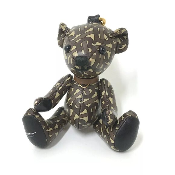 BURBERRY Total logo TB Thomas Bear Bag Charm Bear Key Holder Leather Brown - Picture 1 of 11
